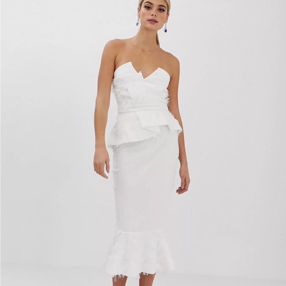 ASOS White Faux Feather Peplum Dress